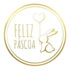 Adesivo "Feliz Páscoa com Coelho e Coração" - Ref.2062 - Hot Stamping - Dourado - 40 unidades - Stickr - Rizzo