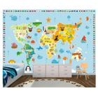 Adesivo Infantil Papel Parede Mapa Mundi Zoo Gigante 6m² M03 - Quartinho Decorado