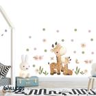 Adesivo kit infantil girafa mamãe e bebê flores - Wallkids