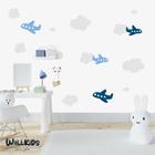 Adesivo kit infantil menino avião azul nuvem - Wallkids
