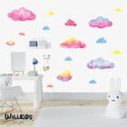 Adesivo kit infantil nuvens aquarela rosa azul e amarelo - Wallkids