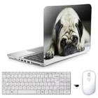 Adesivo Notebook 15" Pug Dog Teclado Mouse Branco