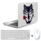 Adesivo Notebook 15,6" Lobo Rosa Teclado Mouse Branco