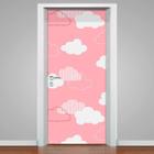 Adesivo Para Porta Infantil Nuvens Com Céu Rosa-83X210Cm