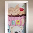 Adesivo Para Porta Ursinho No Balão De Cupcake-83X210Cm