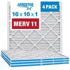 Aerostar 16x16x1 MERV 11 Filtro de Ar Plissado, Filtro de Ar do Forno AC, 4 Pacote (Tamanho Real: 11 3/4"x11 3/4"x3/4")