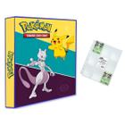 Álbum Pasta Fichário Pokemon com 10 Folhas YES 9 Bolsos Mega Mewtwo Pikachu Capa Dura Reforçado