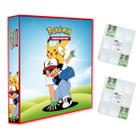 Álbum Pasta Fichário Pokemon com 20 Folhas Turma do Ash e Pikachu Capa Dura Reforçado Coleção Cards