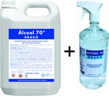 Álcool 70º líquido 5 litros + Álcool 70º líquido 1 litro com borrifador Spray Drako