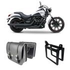 Alforge Lateral Mala Bolsa Pasta 20 Litros Par + Afastador Suporte Moto Kawasaki Vulcan 900 - Tondin Forza