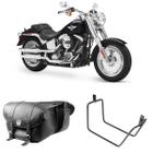 Alforge Mala Bolsa Em Couro 48 Litros + Afastador Suporte Moto Harley Fat Boy