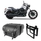 Alforge Mala Bolsa Lateral 50 Litros Cravo + Afastador Suporte Kawasaki Vulcan 900 Par