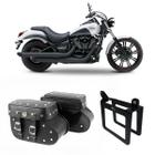 Alforge Mala Bolsa Lateral Botinha Cravo 36 Litros Par + Afastador Suporte Moto Kawasaki Vulcan 900