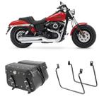 Alforge Mala Bolsa Lateral Cravo 36 Litros Par + Afastador Suporte Moto Harley Davidson Fat Bob