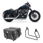 Alforge Mala Bolsa Lateral Cravos 36 Litros Par + Afastador Suporte Moto Harley Davidson Sportster 883