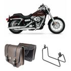 Alforge Mala Bolsa Pasta Lateral Marrom 20 Litros Par + Afastador Suporte Moto Harley Davidson Dyna