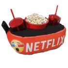 Almofada Com Bolso Porta Pipoca Balde + Copos Netflix Emojis Vermelho