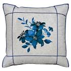 Almofada De Linho Folhagem Limão Flor Azul C/ Drapeado 45x45