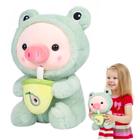 Almofada de pelúcia Stuffed Animal Redaica Pig de 25 cm com capuz de sapo