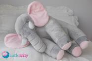 Almofada Elefante Bebê Pelúcia Gigante Cinza e Rosa 80cm Perfeito Macio - Beca Baby