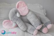 Almofada Elefante Bebê Pelúcia Gigante Cinza e Rosa 80cm Perfeito Macio - Lavi Baby Store