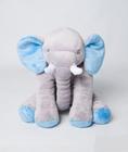 Almofada Elefante de Pelúcia 55cm Macia Para Bebê Cinza com Azul Antialérgico - Beca Baby