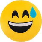 Almofada emoji 45x45cm pelúcia bordado com zíper sorriso envergonhado
