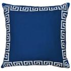 Almofada Linho Bege Cru Geometria Moderna Azul Escuro 45x45