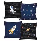 Almofada Moderna Com Zíper 43cm x 43cm Kit Com 04 Peças - Astronauta