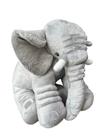 Almofada Travesseiro Elefante Pelúcia Dormir Cinza 67cm Decoração Soninho Mamãe Bebê