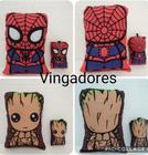 Almofadas Decorativas Vingadores Homem Aranha e Baby Groot kit + 2 Chaveiros e 2 almofadas