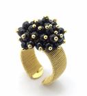 Anel Ajustável Bouquet Negro E Dourado Banho Ouro 18k 1502