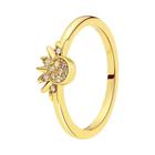Anel de Casamento Feminino em Ouro Rosa com CZ Pavimentado - Design Coroa, Coração e Lua