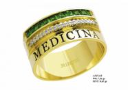 Anel de Formatura em Ouro 18k para Medicina Esmeralda