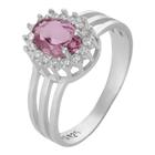 Anel de Prata Coleção Queens Cristal Safira Rosa 5x7 e Zircônias Brancas