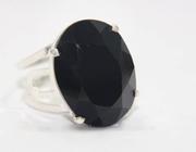 Anel Especial Cabochão Facetado Obsidiana Negra Prata 950