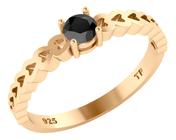 Anel Luxo Corações Prata 925 Dourada Ouro 18k Black Ônix