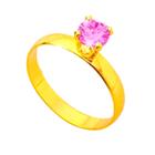 Anel Solitário Rosa Pedra Banhado Ouro 18k 2mm Noivado Casal Luxo