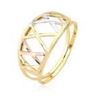 Anel Três Cores Design Em X Folheado a Ouro 18k