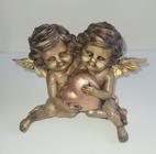 Anjo coração casal, peça de resina ótima qualidade e pintura, dourado envelhecido, 18cm de largura!