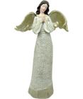 Anjo Decorativo Com Gliter Branco Enfeite Resina Natal 38cm