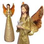 Anjo Dourado De Resina Com Detalhe Pombo 20Cm - Ef