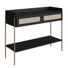 Aparador 2 Gavetas Oslo Artesano 103 cm (largura) MDP Nero Palha Sintética Bege Pé Metal Dourado