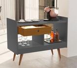 Aparador Adega Bar Pés Palito Estilo Retrô Eduardo cor Onix/Nature - Jm Casa dos Moveis