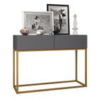 Aparador Buffet Hall De Entrada Luxo Eros 02 Gavetas 90cm Cinza Com Dourado - LCN Móveis