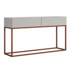 Aparador Buffet Para Sala De Estar Eros 1,10m Estilo Industrial Alto Padrão 2 Gavetas Off White Com Base de Ferro Cobre - Casa Detalhe