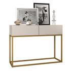 Aparador Buffet Pequeno 2 Gavetas Com Pés de Ferro Dourado Eros 90cm Design Industrial Moderno Para Casa