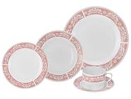 Aparelho de Jantar Chá 20 Peças Hauskraft - Porcelana Branco e Rosa Redondo Classic