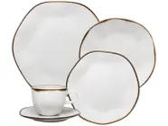 Aparelho de Jantar Chá 20 Peças Oxford Redondo Porcelana Branco e Marrom Maresia