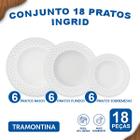 Aparelho De Jantar Jogo de Pratos Raso Sobremesa Fundo Tramontina Ingrid Porcelana Decorada 12 Peças